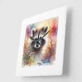 Bandit Racoon 080824AREF101 - Watercolor スクエア壁時計 (傾斜)