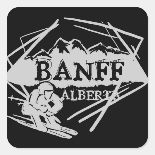 Banff Albertaカナダのブラックグレースキーロゴシール スクエアシール (正面)