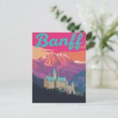 Banff Castle Mountains Retro Art ポストカード (スタンド正面)