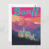 Banff Castle Mountains Retro Art ポストカード (正面/裏面)