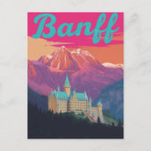 Banff Castle Mountains Retro Art ポストカード (正面)