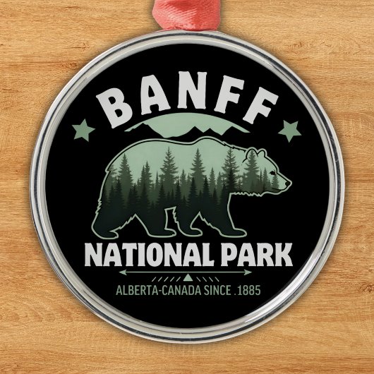 Banff National Park Adventure – Watercolor Bear メタルオーナメント