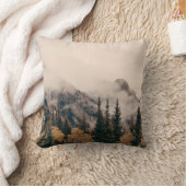 Banff national park foggy mountains and forest in  クッション (ブランケット)