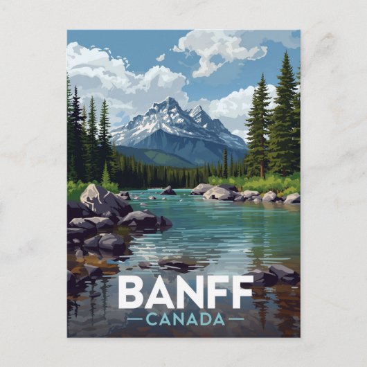 Banff National Park Mountain River View ポストカード (正面)