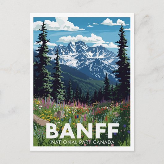 Banff National Park Wildflower Mountains ポストカード (正面)