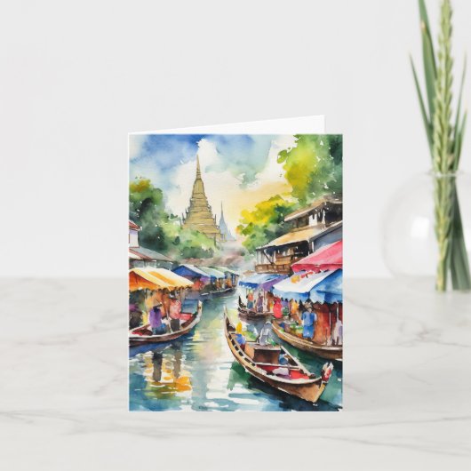 Bangkok Floating Market Thailand Watercolor カード (正面)