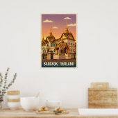 Bangkok Grand Palace Night Vintage Travel Poster ポスター (キッチン)