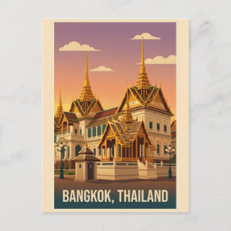 Bangkok Grand Palace Night Vintage Travel Poster ポストカード