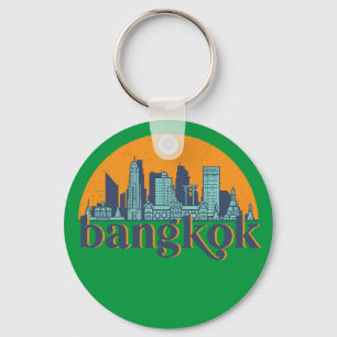 Bangkok Thailand Retro City Skyline Cityscape Art キーホルダー