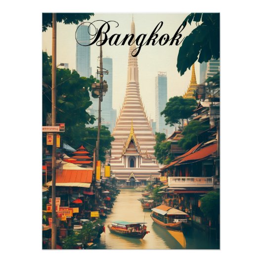 Bangkok Thailand Temple Travel Poster ポスター (正面)