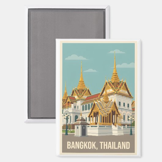 Bangkok Thailand Vintage Travel Poster マグネット (正面/裏面)