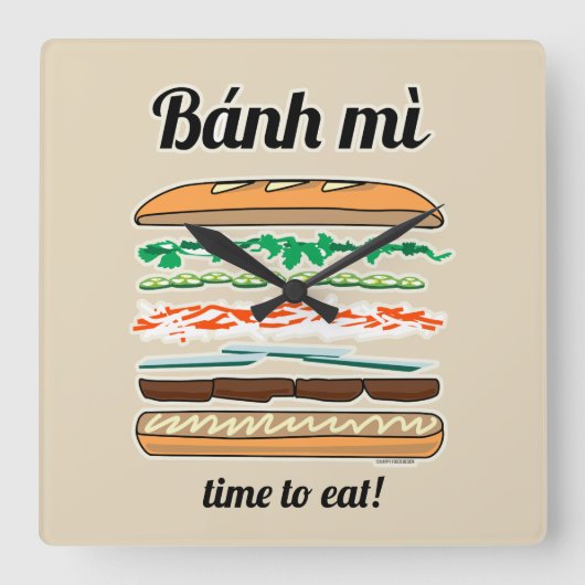 Banh Miベトナムサンドイッチフランス・パンのバゲット スクエア壁時計 (正面)