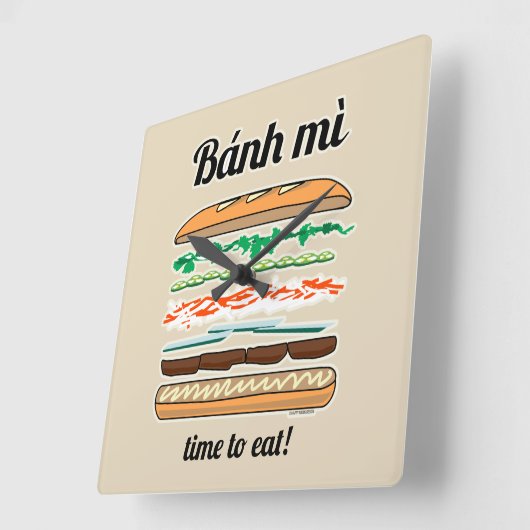 Banh Miベトナムサンドイッチフランス・パンのバゲット スクエア壁時計 (傾斜)