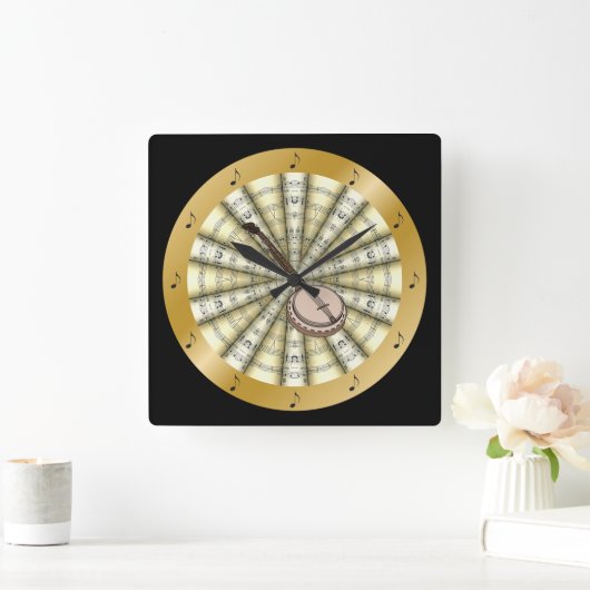 Banjo~は楽譜の~の黒か色の~を転がりました スクエア壁時計 (ホーム)