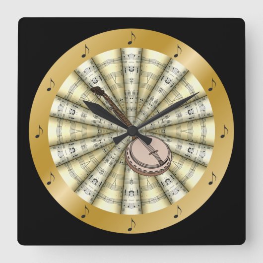 Banjo~は楽譜の~の黒か色の~を転がりました スクエア壁時計 (正面)