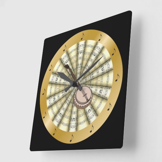 Banjo~は楽譜の~の黒か色の~を転がりました スクエア壁時計 (傾斜)