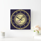 Banjo ~ミュージカル巻物~金ゴールド/ネイビーブルー~ スクエア壁時計 (ホーム)