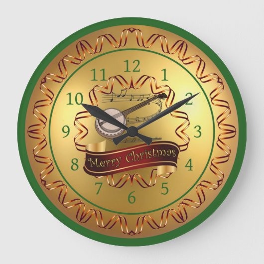 Banjo ~ Musical Scroll ~ “Merry Christmas”  ラージ壁時計 (正面)