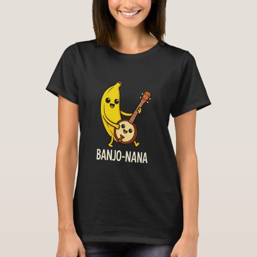 Banjo-Nana Funny Pun Cute Banana Banjo Player for Tシャツ (正面)