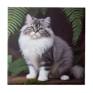 Banjo the Persian:ふわふわの灰色と白の喜び タイル
