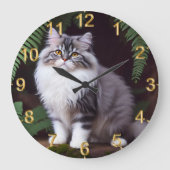 Banjo the Persian：ふわふわの灰色と白の喜び ラージ壁時計 (正面)