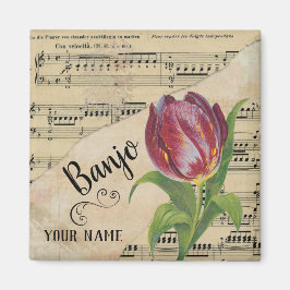 Banjo Tulip Vintage Sheet Music Customized マグネット