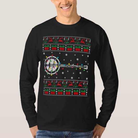 Banjo Ugly Christmas Sweater Banjo Christmas Light Tシャツ (正面)