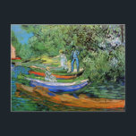 Bank of the Oise at Auvers by Vincent van Gogh ポストカード<br><div class="desc">Bank of the Oise at Auvers by Vincent van Gogh is a vintage fine art post impressionism maritime painting featuring a row of boats and some people on the banks of the Oise river. About the artist: Vincent Willem van Gogh was a Post Impressionist painter whose work was most notable...</div>