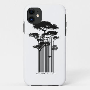 Banksyのスタイルのバーコードの木のイラストレーション iPhone 11 ケース