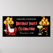 Banner Birthday Party Celebration Red Gold ポスター (正面)