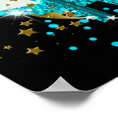 Banner Birthday Party Celebration Teal Blue Gold ポスター (角)