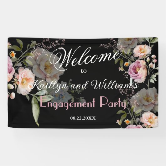 BANNER Elegant Floral Engagement Party Welcome 横断幕 (横)