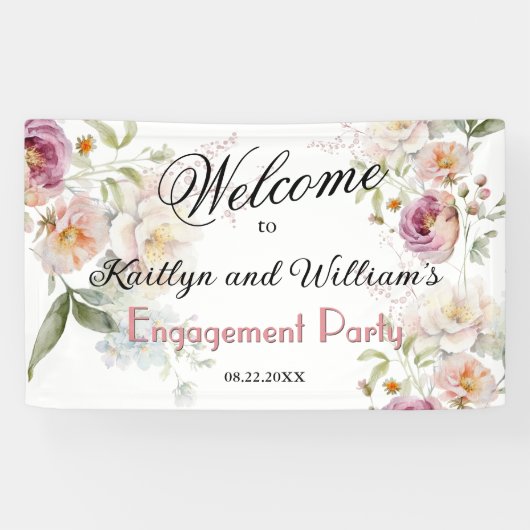 BANNER Elegant Floral Engagement Party Welcome 横断幕 (横)