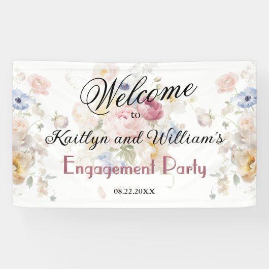 BANNER Elegant Floral Engagement Party Welcome  横断幕 (横)