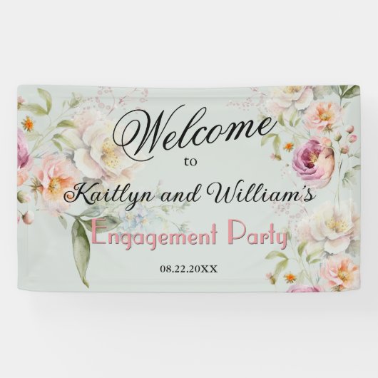BANNER Elegant Floral Engagement Party Welcome 横断幕 (横)