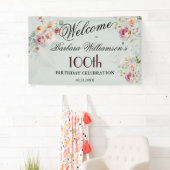 Banner Watercolor Floral 100th Birthday Welcome 横断幕 (インサイチュ)