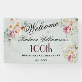Banner Watercolor Floral 100th Birthday Welcome 横断幕 (横)
