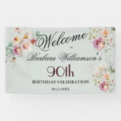 Banner Watercolor Floral 90th Birthday Welcome 横断幕 (横)