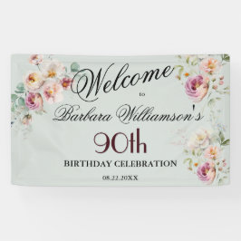 Banner Watercolor Floral 90th Birthday Welcome  横断幕