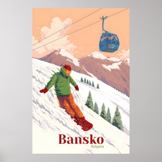 Bansko Bulgaria Snowboarding Travel Poster ポスター (正面)