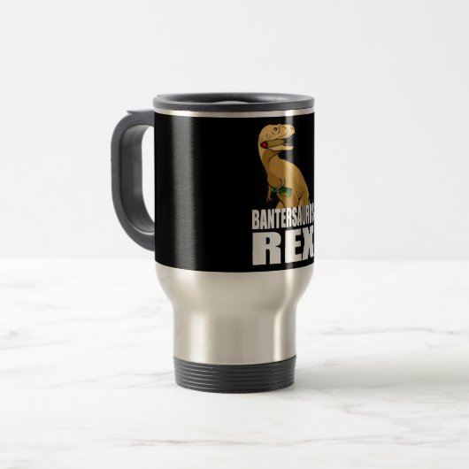 Bantersaurusのレックスの冗談商人のギフト トラベルマグ (正面左)