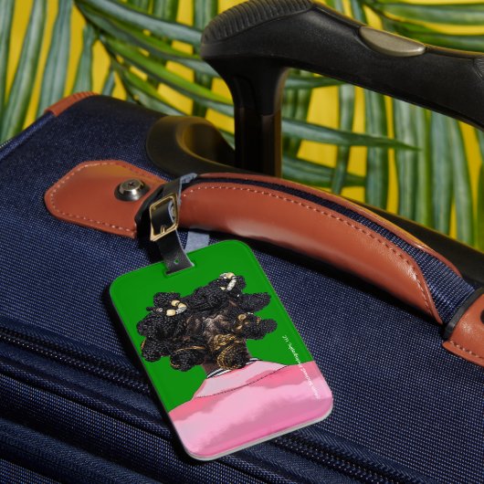 Bantu Knots. Pink and Green. Luggage tag. ラゲッジタグ (正面インサイチュ1)