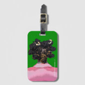 Bantu Knots. Pink and Green. Luggage tag. ラゲッジタグ (正面縦)