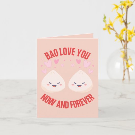 Bao Love You Now and Forever - Romantic Food Pun カード (黄色い花)