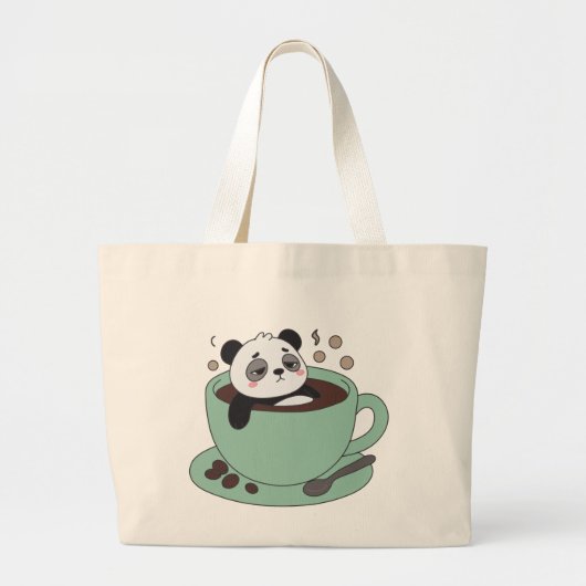 Bao Panda Bathing In Coffee Cup Cute Aesthetic Kaw ラージトートバッグ (正面)