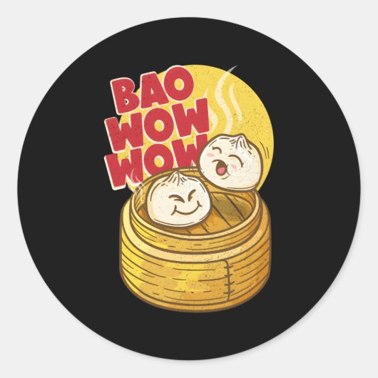 Bao Wow Wow Baozi Food Dim Sum Asian Steam ラウンドシール (正面)