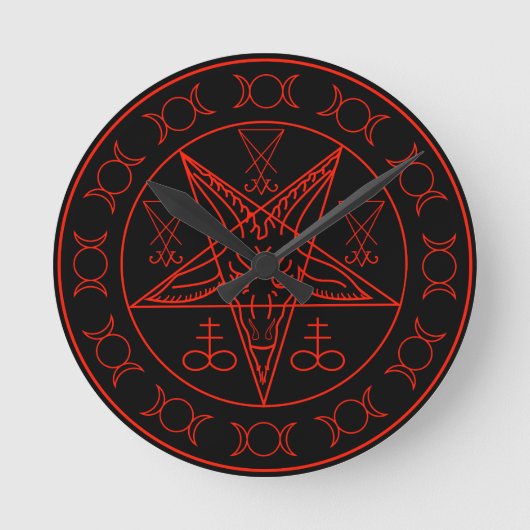 Baphometの三重の月のSigilおよびluciferのsigil ラウンド壁時計 (正面)