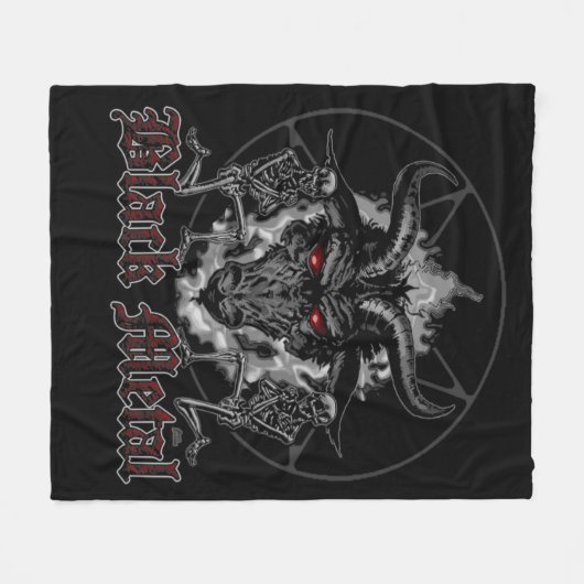 Baphometの五芒星の黒の金属 フリースブランケット (正面(横))