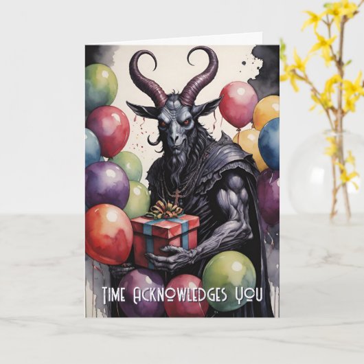 Baphomet Birthday Balloons & Gifts Gothic カード (黄色い花)