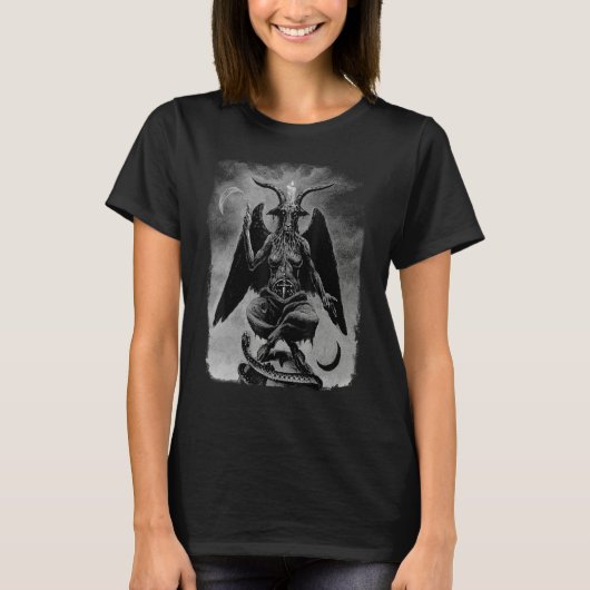 Baphomet Occult Satanic Gothic Satan Goat Head 666 Tシャツ (正面)
